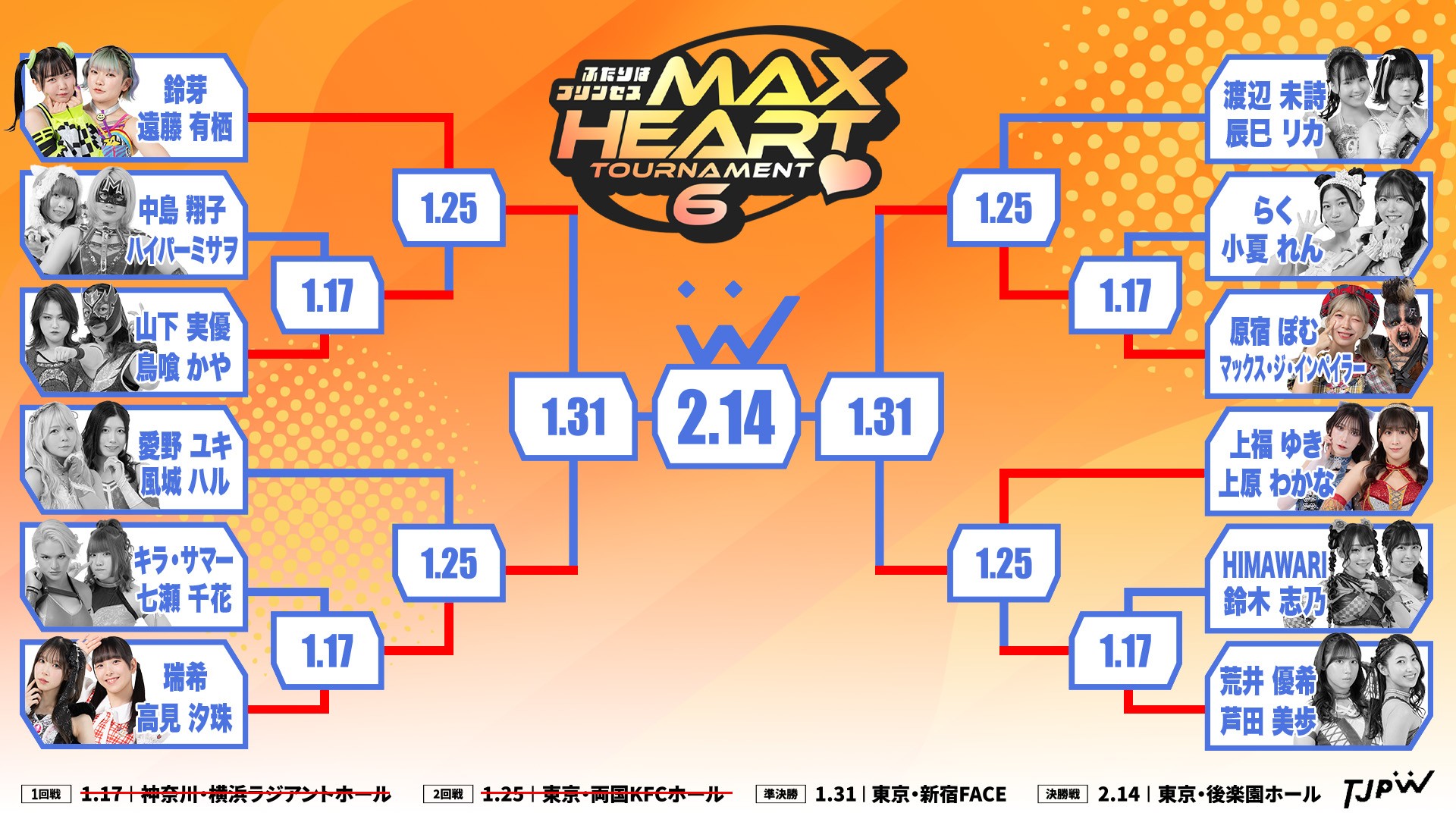 1月31日(土)新宿FACE大会の“ふたりはプリンセス”Max Heartトーナメント準決勝組み合わせが決定！